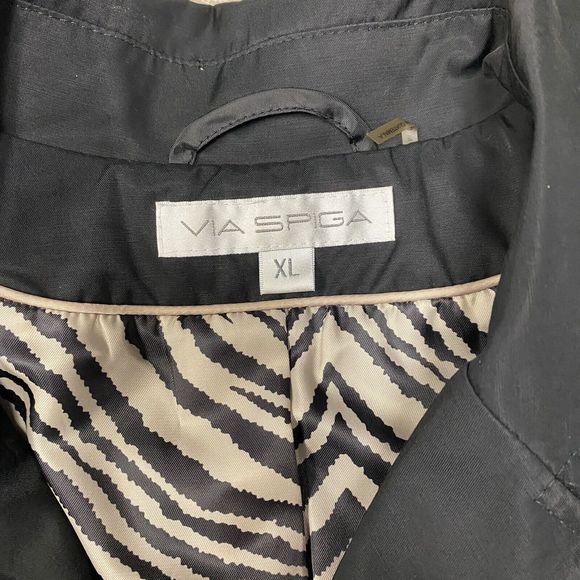 Via Spiga XL Womens Black Rain Coat Jacket Trench Animal Print Lining Belted - Picture 7 of 14